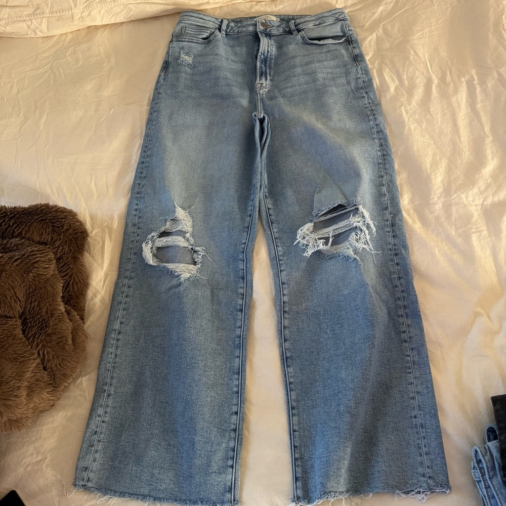 Hidden distressed wide leg denim sz 34